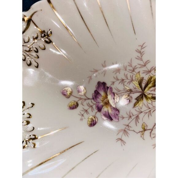 Antique KPM Germany Scalloped Serving Bowl-White Floral Gold Handles numbered - Picture 6 of 7
